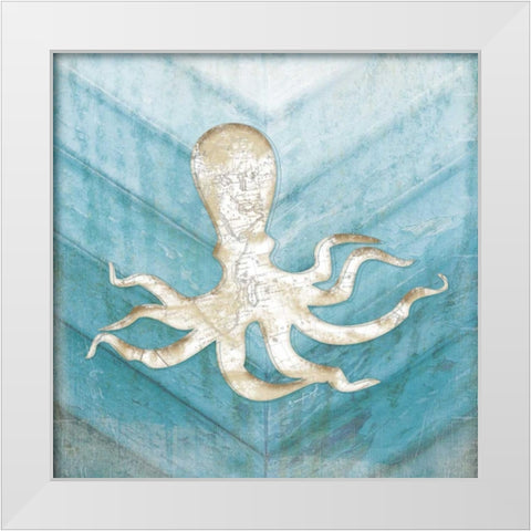 Coastal Octopus White Modern Wood Framed Art Print by Pugh, Jennifer