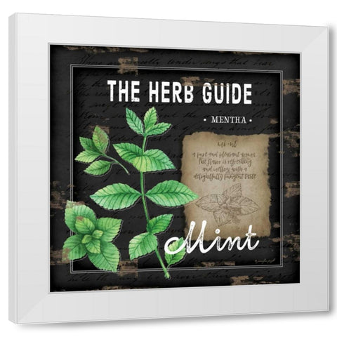 Herb Guide Mint White Modern Wood Framed Art Print by Pugh, Jennifer
