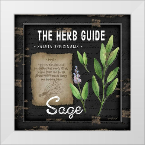 Herb Guide Sage White Modern Wood Framed Art Print by Pugh, Jennifer