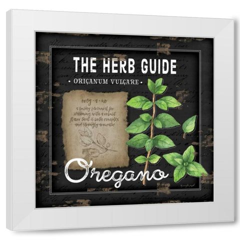 Herb Guide Oregano White Modern Wood Framed Art Print by Pugh, Jennifer