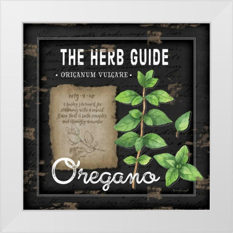Herb Guide Oregano White Modern Wood Framed Art Print by Pugh, Jennifer