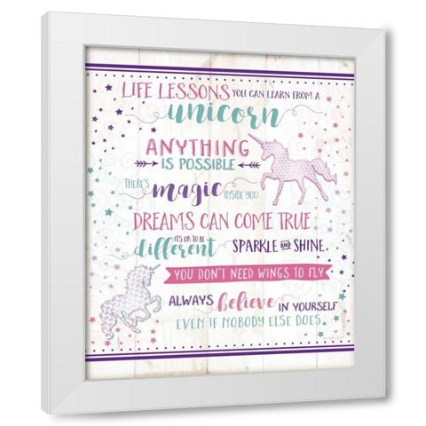 Life Lessons Unicorn White Modern Wood Framed Art Print by Pugh, Jennifer