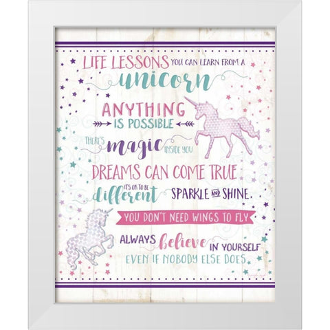 Life Lessons Unicorn White Modern Wood Framed Art Print by Pugh, Jennifer