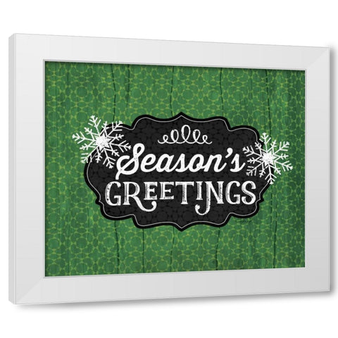 Seasons Greetings - Green White Modern Wood Framed Art Print by Pugh, Jennifer