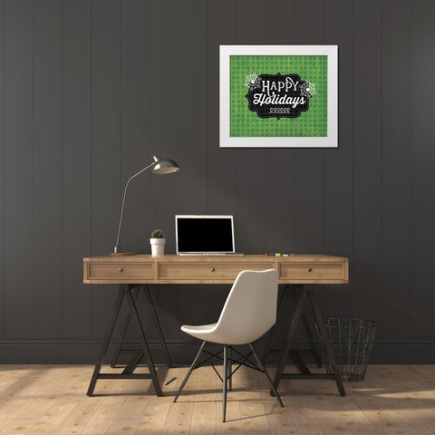 Happy Holidays - Green White Modern Wood Framed Art Print by Pugh, Jennifer