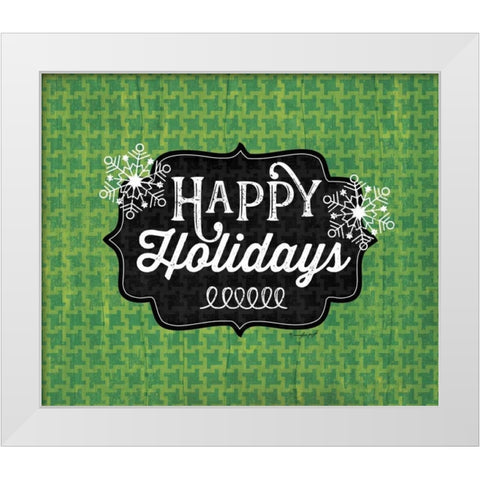 Happy Holidays - Green White Modern Wood Framed Art Print by Pugh, Jennifer