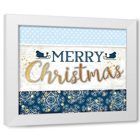 Merry Christmas Blue White Modern Wood Framed Art Print by Pugh, Jennifer