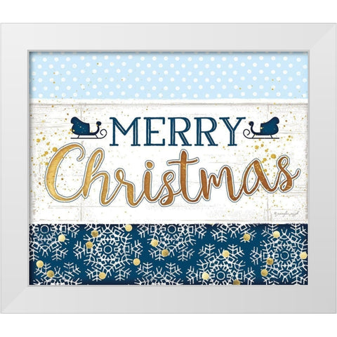 Merry Christmas Blue White Modern Wood Framed Art Print by Pugh, Jennifer