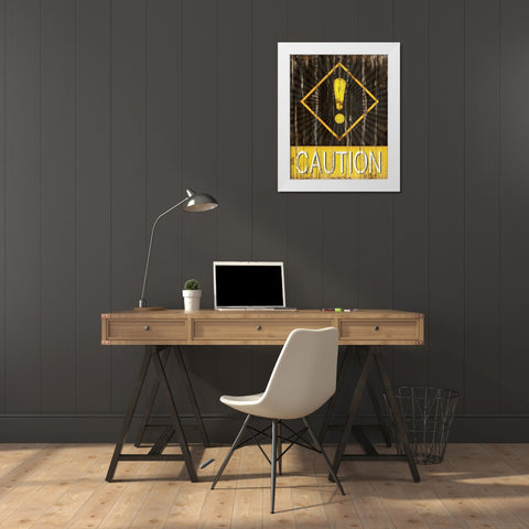 Caution White Modern Wood Framed Art Print by Pugh, Jennifer