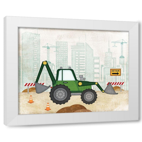 Backhoe White Modern Wood Framed Art Print by Pugh, Jennifer