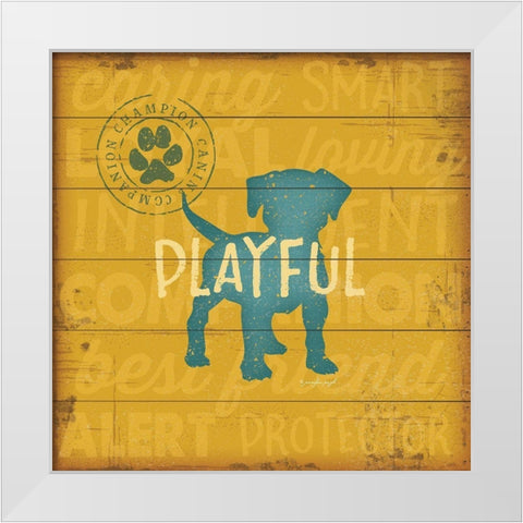 Playful Dog White Modern Wood Framed Art Print by Pugh, Jennifer