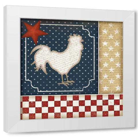 Red White and Blue Rooster I White Modern Wood Framed Art Print by Pugh, Jennifer