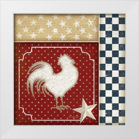 Red White and Blue Rooster IV White Modern Wood Framed Art Print by Pugh, Jennifer