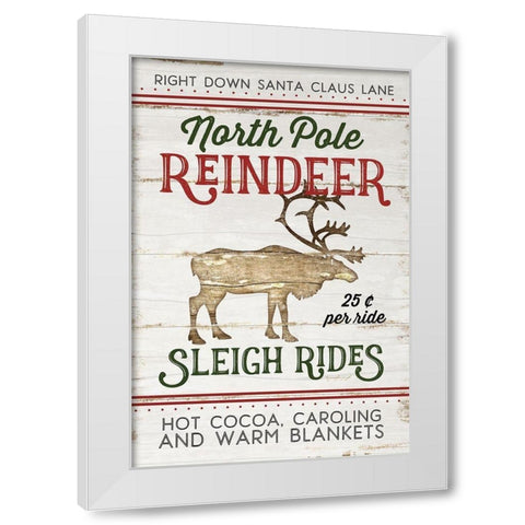 Vintage Reindeer Rides White Modern Wood Framed Art Print by Pugh, Jennifer