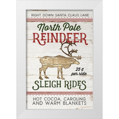 Vintage Reindeer Rides White Modern Wood Framed Art Print by Pugh, Jennifer