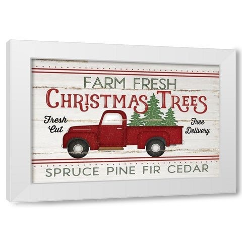 Vintage Truck Farm Christmas Trees White Modern Wood Framed Art Print by Pugh, Jennifer