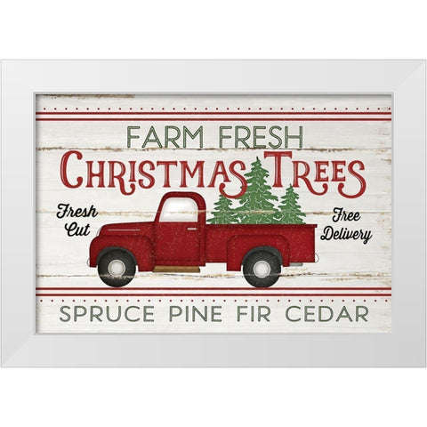 Vintage Truck Farm Christmas Trees White Modern Wood Framed Art Print by Pugh, Jennifer