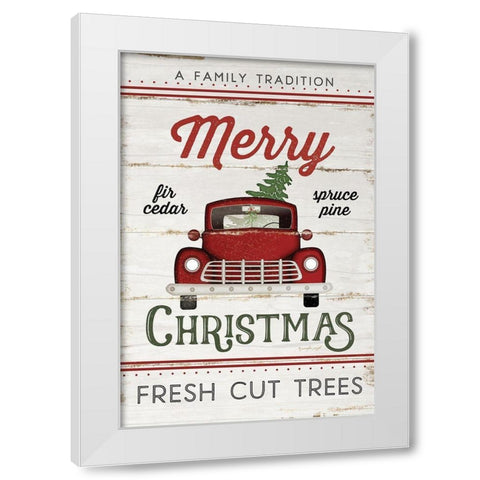 Vintage Truck Merry Christmas White Modern Wood Framed Art Print by Pugh, Jennifer