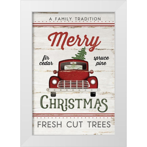 Vintage Truck Merry Christmas White Modern Wood Framed Art Print by Pugh, Jennifer