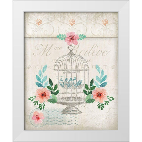 French Spring Birdcage White Modern Wood Framed Art Print by Pugh, Jennifer