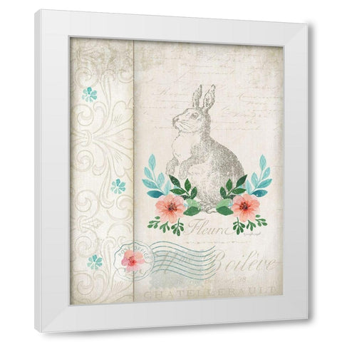 French Spring Rabbit White Modern Wood Framed Art Print by Pugh, Jennifer