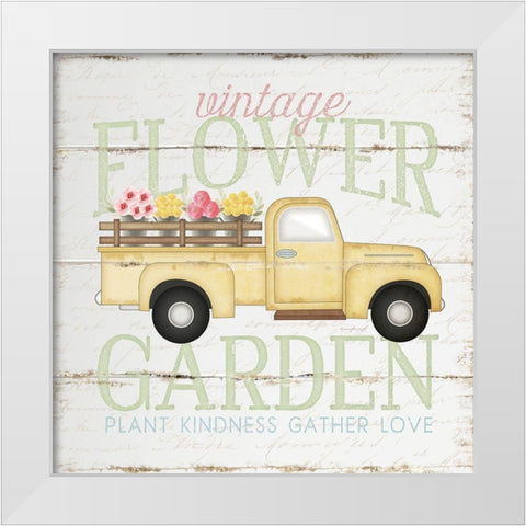 Vintage Flower Garden Truck White Modern Wood Framed Art Print by Pugh, Jennifer