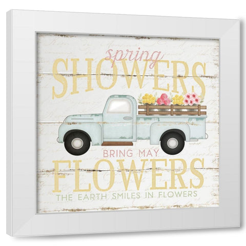 Spring Showers Truck White Modern Wood Framed Art Print by Pugh, Jennifer