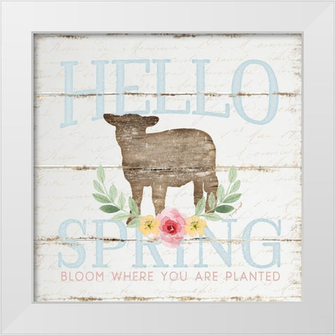 Hello Spring White Modern Wood Framed Art Print by Pugh, Jennifer