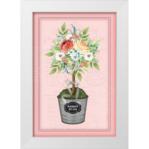 Floral Topiary - Pink White Modern Wood Framed Art Print by Pugh, Jennifer