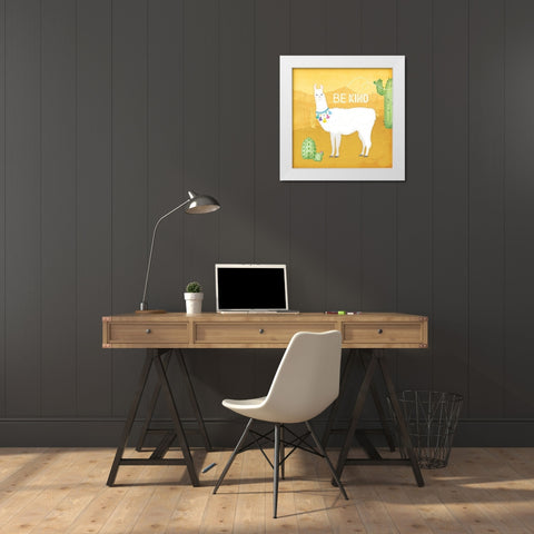 Be Kind Llama White Modern Wood Framed Art Print by Pugh, Jennifer