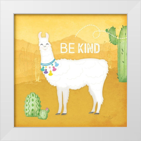 Be Kind Llama White Modern Wood Framed Art Print by Pugh, Jennifer