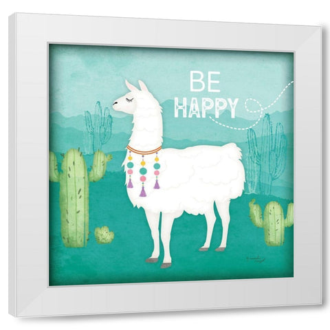 Be Happy Llama White Modern Wood Framed Art Print by Pugh, Jennifer