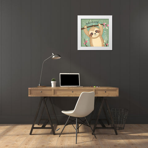 Take It Easy Sloth White Modern Wood Framed Art Print by Pugh, Jennifer