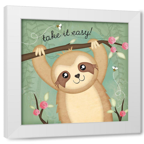 Take It Easy Sloth White Modern Wood Framed Art Print by Pugh, Jennifer