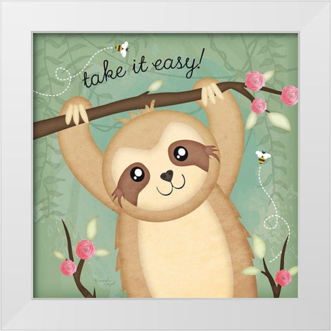 Take It Easy Sloth White Modern Wood Framed Art Print by Pugh, Jennifer