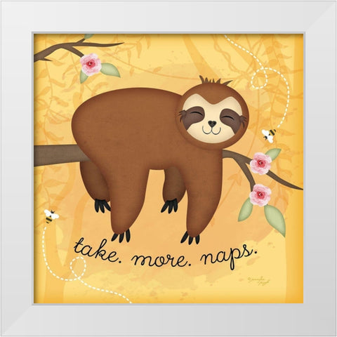Take More Naps Sloth White Modern Wood Framed Art Print by Pugh, Jennifer