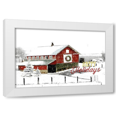 Happy Holidays Barn White Modern Wood Framed Art Print by Pugh, Jennifer