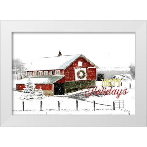 Happy Holidays Barn White Modern Wood Framed Art Print by Pugh, Jennifer