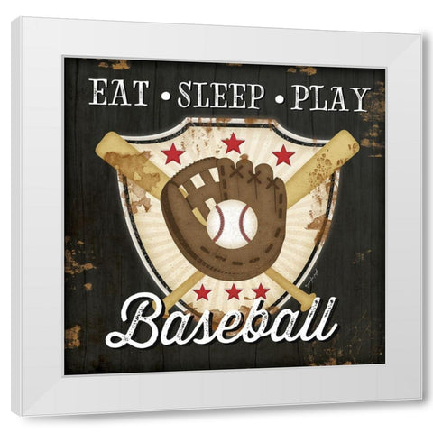 Eat, Sleep, Play, Baseball White Modern Wood Framed Art Print by Pugh, Jennifer