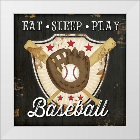 Eat, Sleep, Play, Baseball White Modern Wood Framed Art Print by Pugh, Jennifer