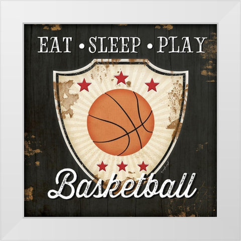 Eat, Sleep, Play, Basketball White Modern Wood Framed Art Print by Pugh, Jennifer