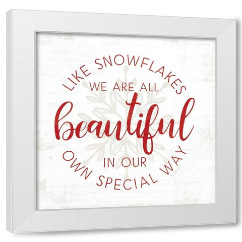 Like Snowflakes - Red White Modern Wood Framed Art Print by Pugh, Jennifer