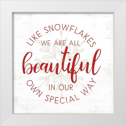 Like Snowflakes - Red White Modern Wood Framed Art Print by Pugh, Jennifer