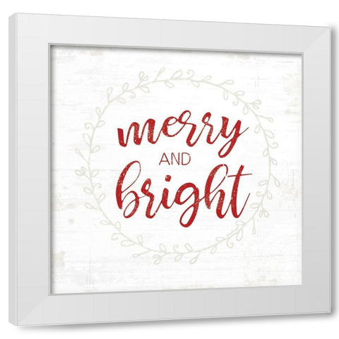 Merry and Bright - Red White Modern Wood Framed Art Print by Pugh, Jennifer