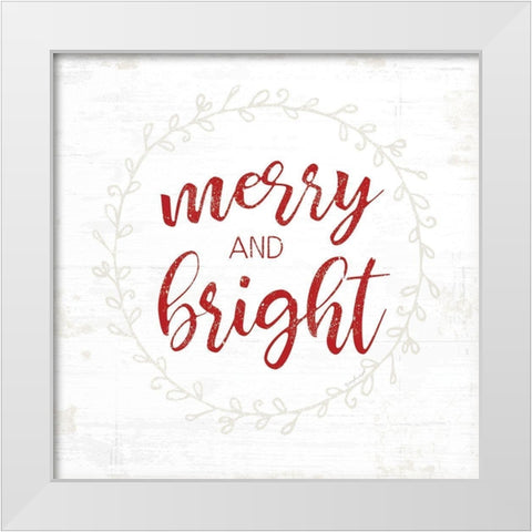 Merry and Bright - Red White Modern Wood Framed Art Print by Pugh, Jennifer