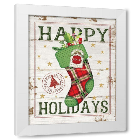 Happy Holidays Stocking White Modern Wood Framed Art Print by Pugh, Jennifer