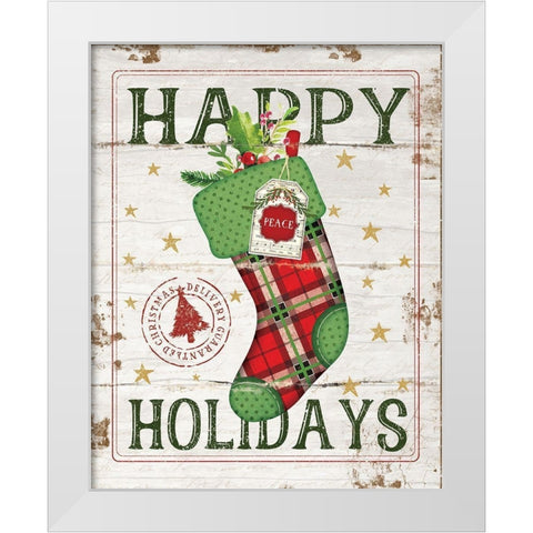 Happy Holidays Stocking White Modern Wood Framed Art Print by Pugh, Jennifer