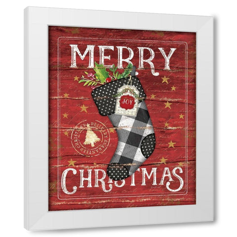 Merry Christmas Stocking White Modern Wood Framed Art Print by Pugh, Jennifer