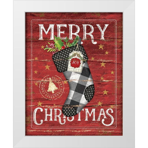 Merry Christmas Stocking White Modern Wood Framed Art Print by Pugh, Jennifer