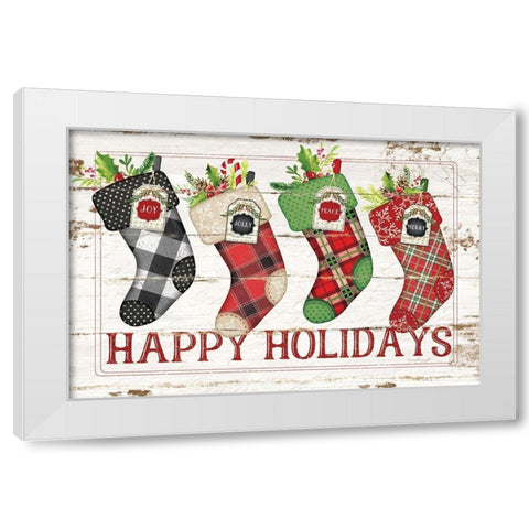 Happy Stockings White Modern Wood Framed Art Print by Pugh, Jennifer